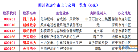2020遂寧上市公司有哪些？遂寧上市公司名單