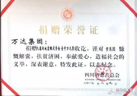 萬達捐款1000萬