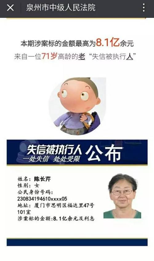了不得！71歲老太太竟然欠下8億 “榮登”老賴榜首