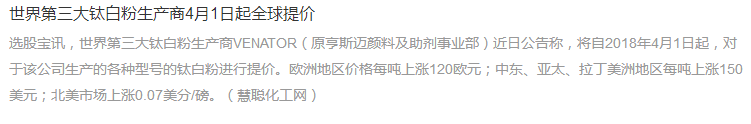 鈦白粉漲價