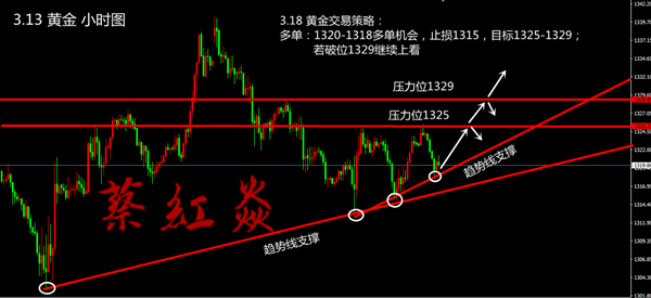 蔡紅焱：黃金走勢分析，3.13下午1319附近多單進場