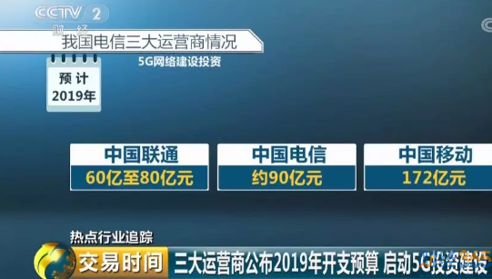 三大運營商公布2019年開支預算 啟動5G投資建設